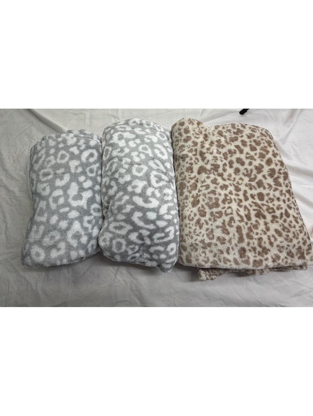 2 Plush Leopard Print Throw Blankets Tan & Gray Animal Print Bundle